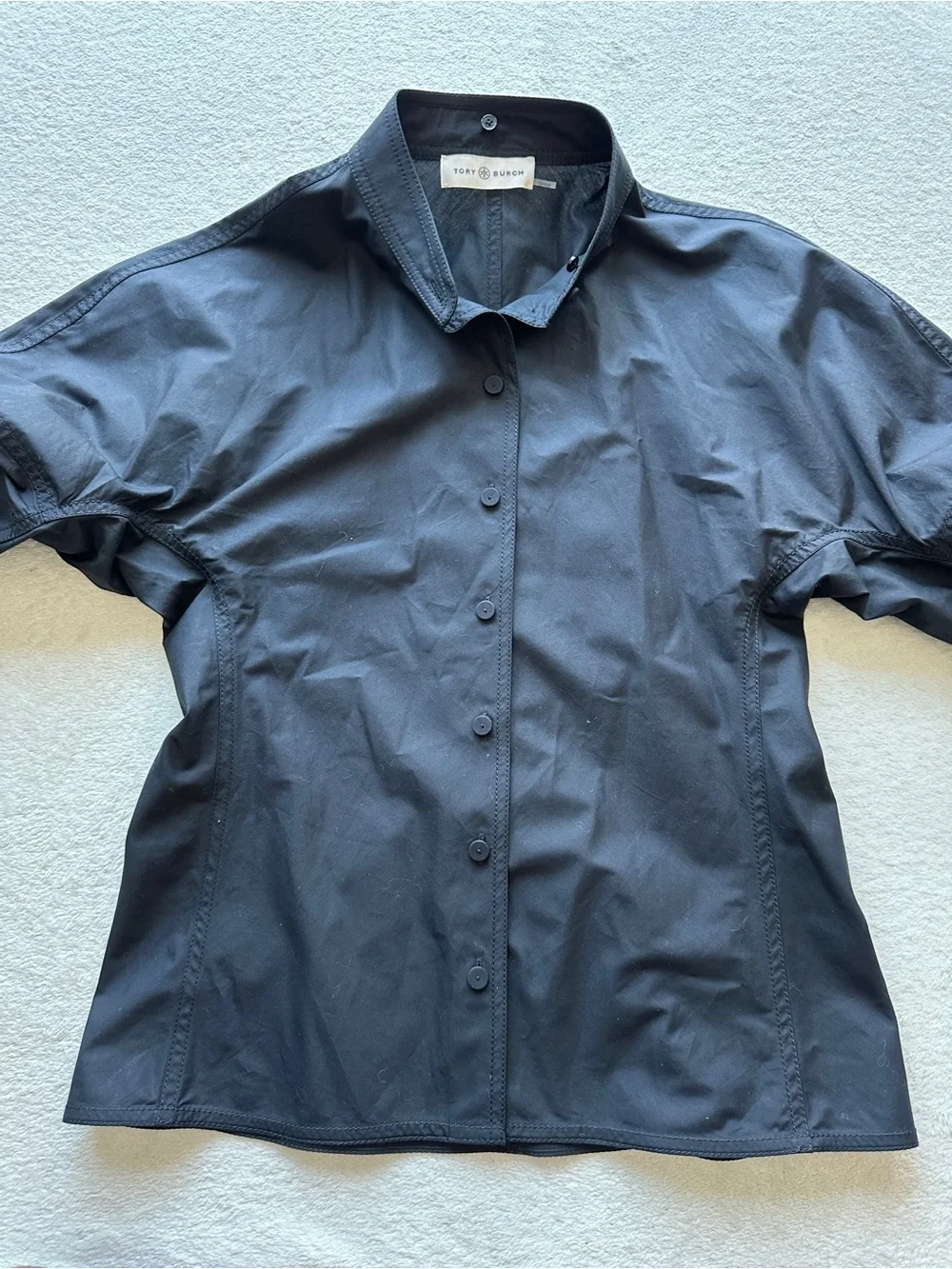 Tory Burch Poplin Shirt Black Cotton size‎ 2 small like NEW removable collar